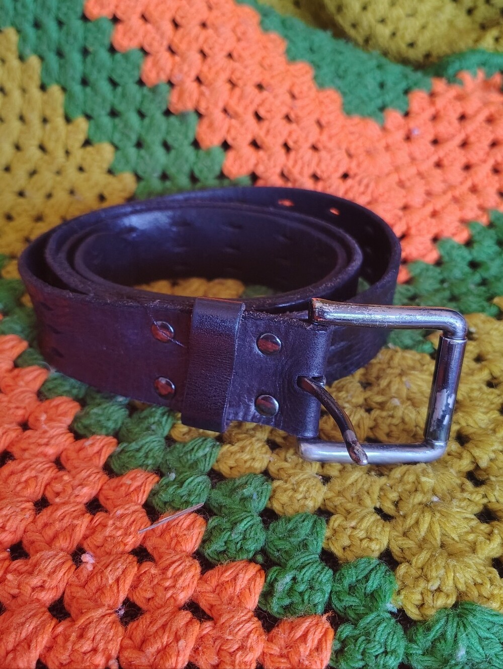 AllSaints Men's Brown Soft Perforated Leather Belt Size 42 Extra Large Belts
